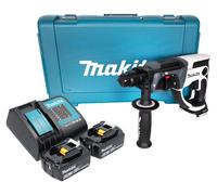 Martillo perforador sin cable Makita DHR 202 SGW 18 V 20 mm 2,0 J blanco + 2x batería recargable 6,0 Ah + cargador + maletín