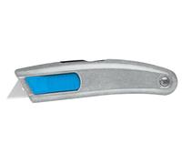 MARTOR Cuchillos de seguridad sin recubrimiento con Hoja trapezoidal inoxidable, retracción de la hoja, SECUPRO MEGASAFE, Cúter profesional, aluminio, Para diestros y zurdos, logística