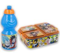 MARUKATSU Dragon Bal Set Sandwichera Infantil con Compartimentos y Botella 410ml para Niños y Niñas | Fiambrera Escolar + Botella Reutilizable |