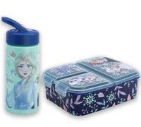 MARUKATSU Frozen Set Sandwichera Infantil con Compartimentos y Botella 410ml para Niños y Niñas | Fiambrera Escolar + Botella Reutilizable |