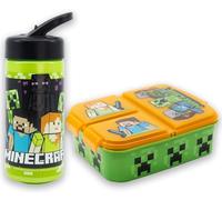 MARUKATSU Minecfrat Set Sandwichera Infantil con Compartimentos y Botella 410ml para Niños y Niñas | Fiambrera Escolar + Botella Reutilizable |