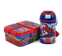 MARUKATSU Pack Merienda Infantil con Sandwichera 3 Compartimentos y Botella 450 ml (Spiderman)
