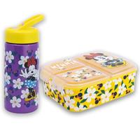MARUKATSU Set Sandwichera Infantil con Compartimentos y Botella 410ml para Niños y Niñas | Fiambrera Escolar + Botella Reutilizable | (Minnie)
