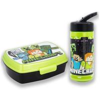 MARUKATSU Set Sandwichera y Botella Infantil 410ml para Colegio y Guardería | Porta Almuerzo Escolar Niño Niña | Fiambrera Infantil Reutilizable Libre BPA (Minecraft)