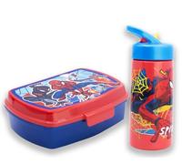 MARUKATSU Set Sandwichera y Botella Infantil 410ml para Colegio y Guardería | Porta Almuerzo Escolar Niño Niña | Fiambrera Infantil Reutilizable Libre BPA (Spiderman)