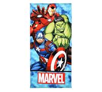 Marvel Avengers Toalla de playa y piscina para niños, algodón y microfibra, 70 x 140 cm, azul cielo con Iron Man, Hulk y Capitán América