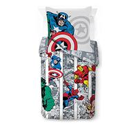 Marvel Comics Comic Cool - Juego de cama infantil de 140 x 200 cm, 100% algodón, cama individual - Incluye 1 funda nórdica de 140 x 200 cm y 1 funda de almohada de 80 x 80 cm