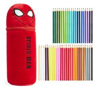 Marvel Spiderman Lapices Colores con Estuche Peluche 48 Piezas Iron Man Set Colorear Niños Material Escolar Regalos Niños (Rojo Spiderman)