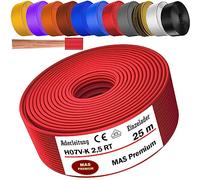 MAS Premium Cable de 5 a 100 m H07 V-K 2,5 mm² negro, azul claro, verde/amarillo, rojo, azul oscuro, marrón, naranja, gris, blanco, morado o amarillo, cable individual flexible (rojo, 25 m)