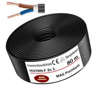 MAS Premium Cable de manguera de goma 5-500m Cable de energía Cable de obra H07RN-F 1x 1,5, 4, 6, 10, 16, 25, 35, 50 y 2x1 Cable flexible para equipos pesados (H07RN-F 2x1 mm², 80m)