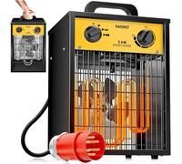 MASKO® Calentador eléctrico calentador de construcción con termostato integrado, calentador eléctrico con 3 etapas de calentamiento, calentador de ventilador para uso interior, amarillo, 5 KW