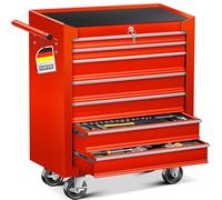 MASKO® carro de taller - 7 cajones, color rojo, cerradura, metal macizo, móvil sin herramientas, profesional para almacenamiento de herramientas