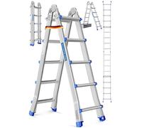 MASKO® Escalera de Aluminio multifunción 5,10m 4x5 peldaños Escalera telescópica ✓ Escalera multifunción ✓ Escalera Plegable Escalera de Caballete Escalera Extensible Escalera de Tijera de Doble Cara