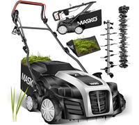 MASKO® Escarificador eléctrico 2 en 1, aireador de césped 1800W, 40 cm de ancho de trabajo, cesta de recogida de 55 l, eliminador de musgo, profundidad de trabajo ajustable en 5 etapas, negro