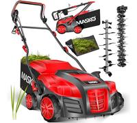 MASKO® Escarificador eléctrico 2 en 1, aireador de césped 1800W, 40 cm de ancho de trabajo, cesta de recogida de 55 l, eliminador de musgo, profundidad de trabajo ajustable en 5 etapas, rojo