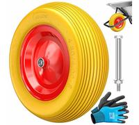 MASKO® Rueda de Carretilla de PU 200 kg sin aire 4.80/4.00-8 Ø 390mm Eje de Repuesto para Rueda de Goma de Acero Neumático sin aire para Carretilla de Jardín Rueda de PU Antipinchazos Amarillo/Rojo