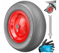 MASKO® Rueda de Carretilla de PU 200 kg sin aire 4.80/4.00-8 Ø 390mm Eje de Repuesto para Rueda de Goma de Acero Neumático sin aire para Carretilla de Jardín Rueda de PU Antipinchazos Gris/Rojo