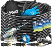 MASKO® Set de Manguera de Limpieza de Tuberías Limpiador de Desagües 15m, 200 bar con Bolsa 3 Adaptadores 2 Boquillas + Giratorio compatible con Hidrolimpiadora Kärcher k2-k7 LAVOR Universal