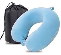 MASMAS Almohada de Viaje, Almohada para Cuello Viscoelástica de Espuma Memoria, Cómoda para la Cervical, Ortopédica Soporte de Nuca para Viajar Coche Avión Bus (Azul)