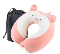 MASMAS Almohada de Viaje Cerdo Rosa 3D, Cojín para Cuello Viscoelástica de Espuma Memoria, Cómoda para la Cervical, Ortopédica Soporte de Nuca para Viajar Coche Avión Bus (Rosa Cerdo)