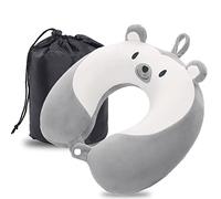 MASMAS Almohada de Viaje Oso 3D, Cojín para Cuello Viscoelástica de Espuma Memoria, Cómoda para la Cervical, Ortopédica Soporte de Nuca para Viajar Coche Avión Bus (Gris Oso)