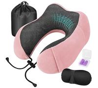 MASMAS Almohada de Viaje para Cuello Viscoelástica de Espuma Memoria, Cómoda para la Cervical, Ortopédica Soporte de Nuca para Viajar Coche Avión Bus con Máscara de Ojos, Tapones y Bolsa