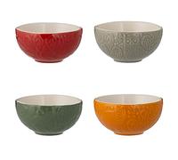 Mason Cash in The Forest - Cuencos de preparación | Juego de 4 platos de gres | Diseño en relieve de bosque en gris, rojo, verde y ocre | Capacidad de 175 ml | Ideal para ollas de pellizco, cuencos
