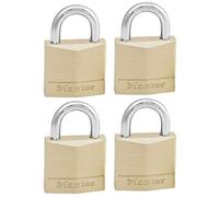 Master Lock 130EURQNOP Lote de 4 Candados de Ancho con Cuerpo de Latón Macizo, Dorado, 4.9 x 3 x 1.2 cm