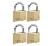 Master Lock 140EURQNOP Lote de 4 Candados de Ancho con Cuerpo de Latón Macizo con arco Largo, Dorado, 6 x 4 x 1.3 cm, 40 mm