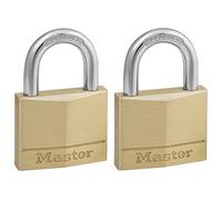 Master Lock 140EURT Lote de 2 Candados de Ancho con Cuerpo de Latón Macizo con arco Largo, Dorado, 6 x 4 x 1.3 cm, 40 mm