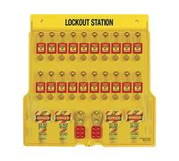 Master Lock 1484BP410 Estación incluso 20 Candados de termoplástico, Etiqueta y 4 Aldaba de Consignación