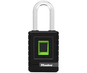 Master Lock 4901EURDLHCC Candado biométrico de alta resistencia Impermeable, Cerradura con huella dactilar y candado direccional de seguridad, Arco largo, Adecuado para aplicaciones de exterior