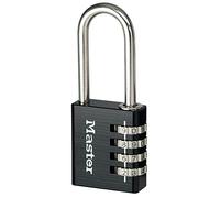 Master Lock 7640EURDBLKLH Candado con combinación personalizable y cuerpo de aluminio y arco largo, Negro, 4 x 10,2 x 1,5 cm