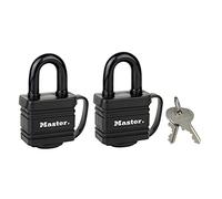 Master Lock 7804EURT Envase da 2 Candados de Acero Laminado Revestido a Llaves, Negro, 7,8 x 4 x 2,9 cm