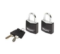 Master Lock 9120EURTBLK Lote de 2 Candados con Llave con cuerpo de aluminio macizo revestido, Negro, 2 x 3,4 x 1,4 cm
