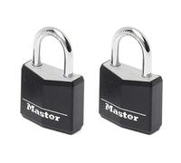 Master Lock 9130EURTBLK Lote de 2 Candados con Llave con cuerpo de aluminio macizo revestido, Negro, 3 x 5,2 x 1,6 cm