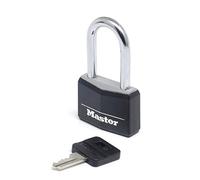 Master Lock 9140EURDBLKLF Candado con Llave con Cuerpo de Aluminio Macizo Revestido y Arco Mediano, Negro, 4 x 7.6 x 1.3 cm