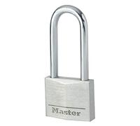 Master Lock 9140EURDLH Candado con Llave con cuerpo de aluminio macizo y arco largo, Negro, 4 x 8.9 x 1.3 cm