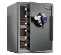 MASTER LOCK Caja fuerte para hogar/oficina [Resistente al fuego y al agua] [55,6 L] [Combinación numérica y llave] – LTW205GYC – Ideal para documentos de identidad, documentos en formato A4, portátile
