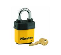 Master Lock Candado, cerradura de acero laminado cubierta, 2-1/8 pulgadas de ancho, llave resistente 911DPF, amarillo, 2 1/8 pulgadas