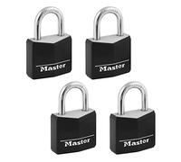 Master Lock Candado con revestimiento de aluminio con llave, negro, 4 unidades (paquete de 1)