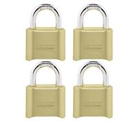 Master Lock Candado de combinación dorado, cerradura para puerta, valla o cobertizo al aire libre, cerradura pequeña con código personalizable para guardar en interiores o exteriores, paquete de 4