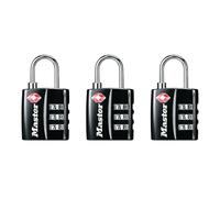 Master Lock Candado de equipaje negro aprobado por la TSA con cuerpo de bloqueo ancho y grillete de acero delgado y duradero, cierre de cremallera para mochilas, equipaje, paquete de 3, 4680BLKEC3