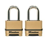 Master Lock, Candado resistente a la intemperie, candado de combinación reajustable para uso en exteriores, paquete de 2, M175LFEC2, dorado, 1.2 x 2 x 3.85 pulgadas