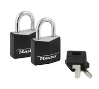 Master Lock - Candados de aluminio cubiertos, cerraduras pequeñas con llaves, candados iguales con llave, paquete de 2, negro