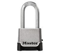 Master Lock M176EURDLH Candado Alta Seguridad, Combinacion y Llave, Zinc, Exterior, Arco Largo, Adecuado para Portales, Garages, Sótanos