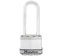 Master Lock M1EURDLJ Candado Seguridad Llaves Acero Laminado Exterior, Arco extra Largo, Adecuado para Portales, Garages, Sótanos, 45 mm