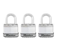Master Lock M1EURTRI Candado Seguridad Llaves Exterior, Arco Normal, Adecuado para Portales, Garages, Sótanos, plateado, 45 mm, Set de 3 Piezas