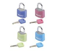 MASTER LOCK Mini Candado, Llave], Colores Variados], Lote de 4], Paquete Familiar, 9120EURQCOLNOP adecuado para Maleta, Valija, Taquilla