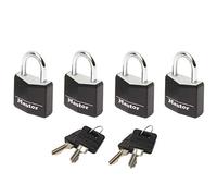 MASTER LOCK Mini Candado, Llave], Lote de 4], Paquete Familiar, 9120EURQBLKNOP adecuado para Maleta, Valija, Taquilla